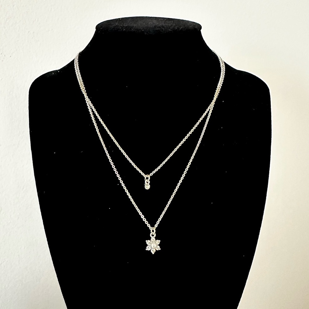 Silver Layered Necklace with Pendant